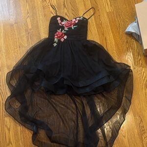B Darlin Black Dress with Red Floral Embroidery